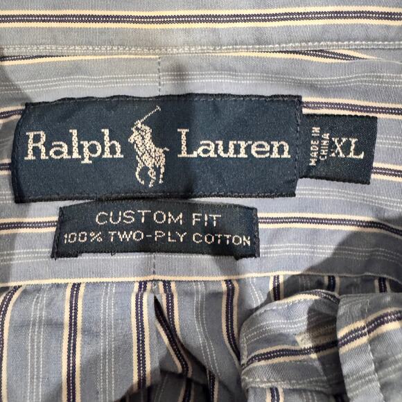 Polo Ralph Lauren Custom Fit Striped Button Down Shirt XL 2-Ply Cotton - Picture 5 of 6